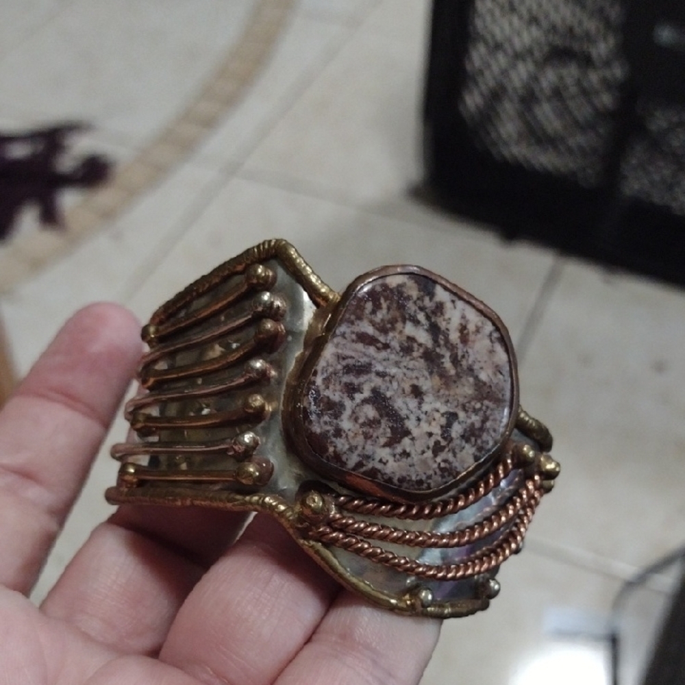 Gold and Brown Bracelet with Intricate Design